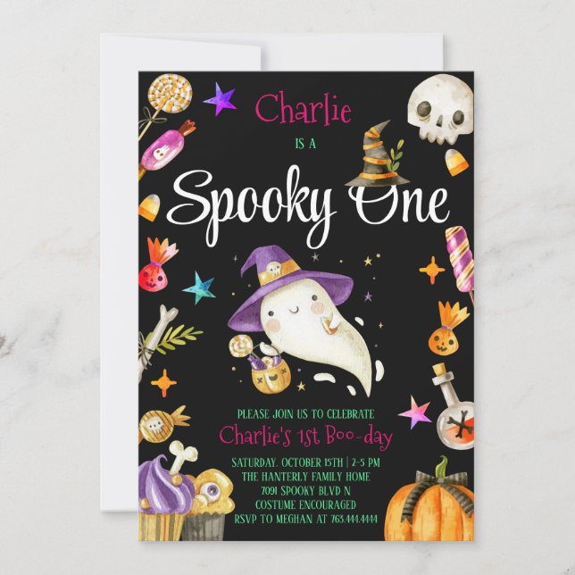Cute Spooky One Halloween Ghost 1st Boy Birthday  Invitation (Front)