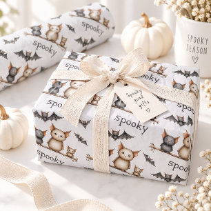 Cute Spooky Owl and Bat Halloween Pattern Tissue Paper