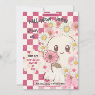 Cute Spooky Pink Daisy Halloween Party Invitation