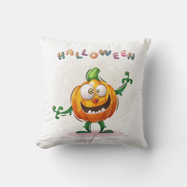 Cute Spooky Pumpkin Halloween Coloured Cushion (Front)
