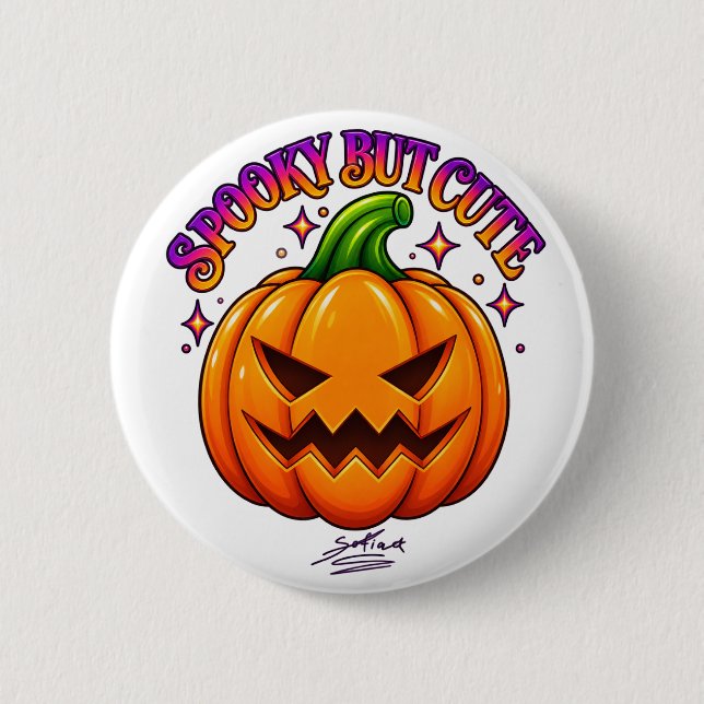 Cute Spooky Pumpkin Halloween Round Button Pin (Front)