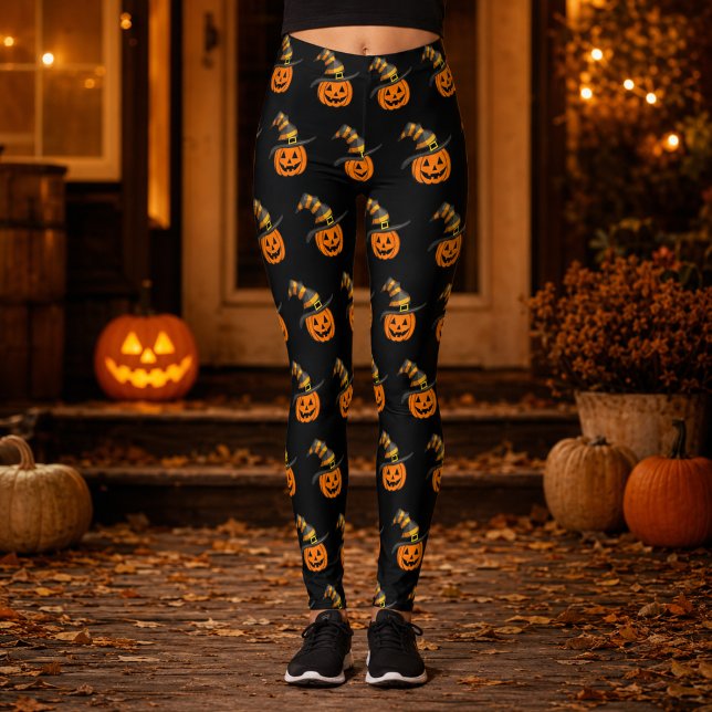 Cute Spooky Pumpkin Witch Hat Halloween Leggings (Creator Uploaded)