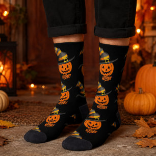 Cute Spooky Pumpkin Witch Hat Halloween Socks
