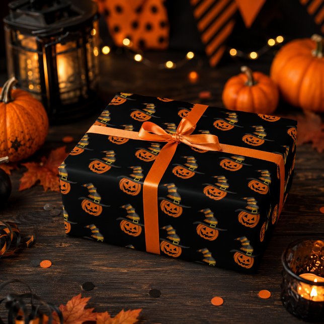 Cute Spooky Pumpkin Witch Hat Halloween  Wrapping Paper (Creator Uploaded)