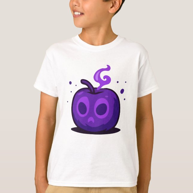 Cute Spooky Purple Apple Halloween Kids T-Shirt (Front)
