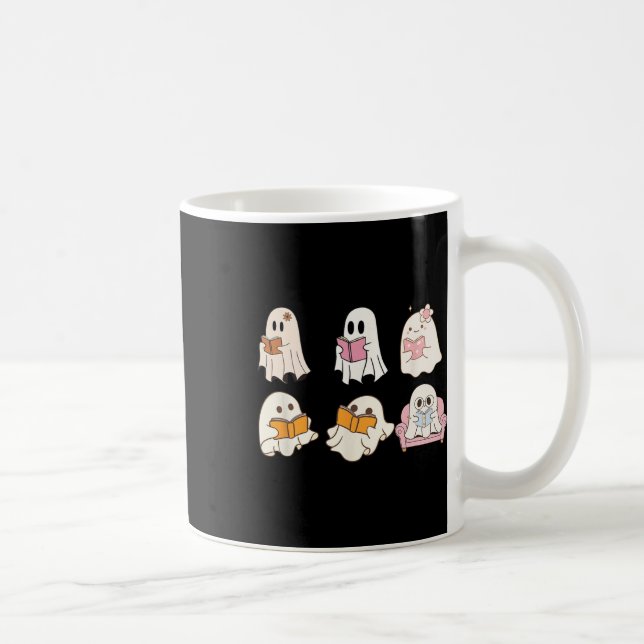 Cute Spooky Reading Book Halloween Fall Ghost Autu Coffee Mug (Right)