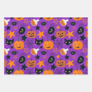 Cute Spooky Scary Fun Halloween Pattern Wrapping Paper Sheet