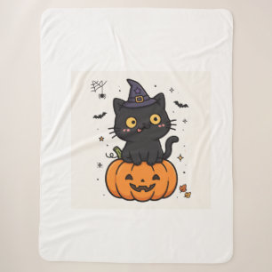 Cute Spooky Season Black Cat Witch Blanket