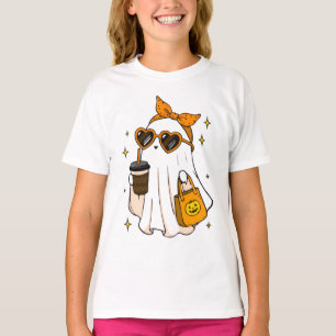 Cute Spooky Season Ghost with Iced Coffee & Heart T-Shirt