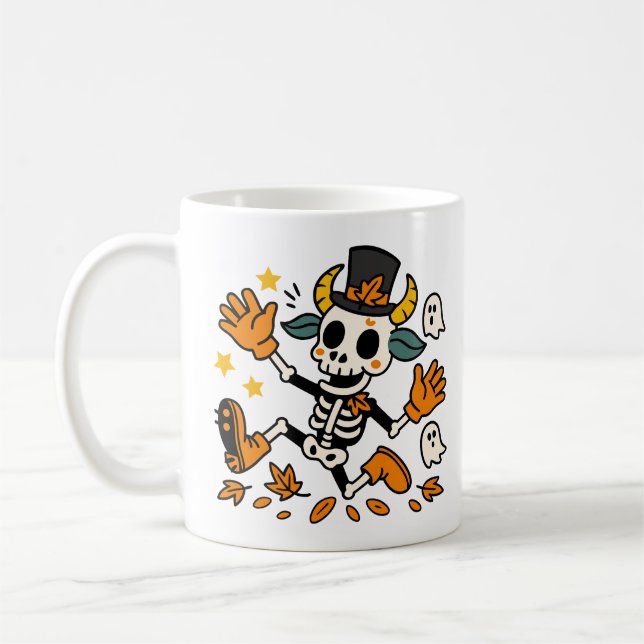 Cute Spooky Skeleton Goat Classic Mug, 11 oz Coffee Mug (Left)