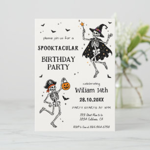 Cute Spooky Skeleton Halloween Birthday Bash Invitation