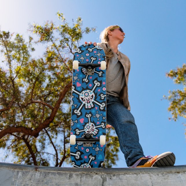 Cute Spooky Skull and Bones Pattern Skateboard (Outdoor 1)