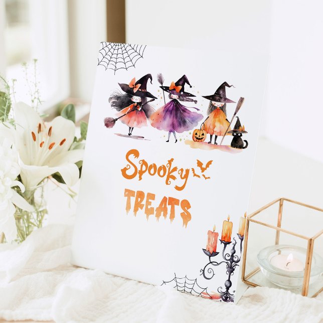 Cute Spooky treats Halloween witches Birthday Pedestal Sign (Creator Uploaded)