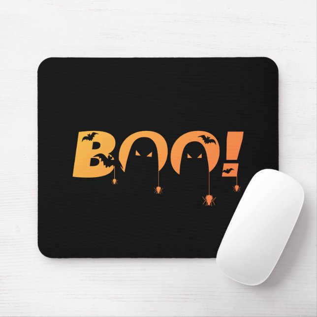 Cute Spooky Typography with Bats & Spiders Mouse Pad (With Mouse)
