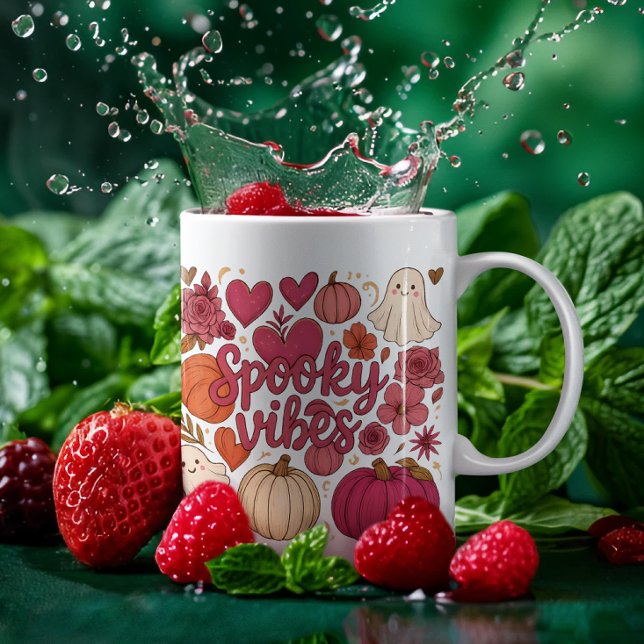 Cute Spooky Vibes Hearts Pumpkin Design Coffee Mug (Creator Uploaded)