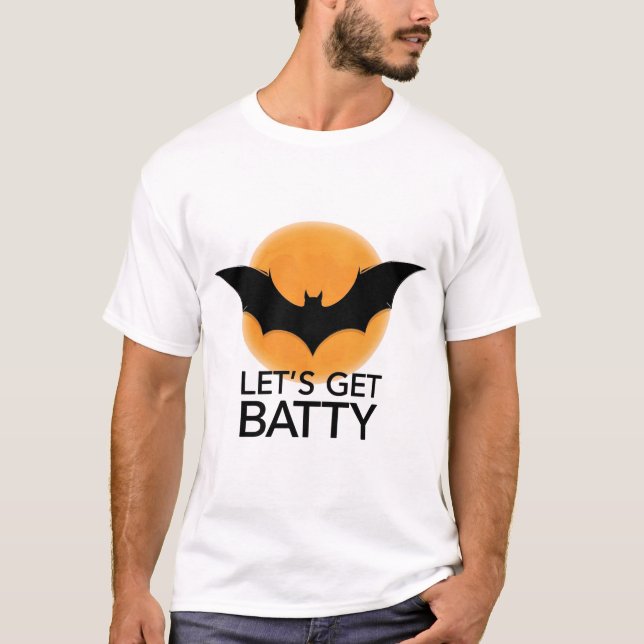 Cute Spooky Vintage Bat & T Rex Halloween Tee (Front)