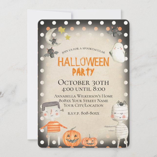 Cute Spooky Watercolor Halloween Invitation (Front)