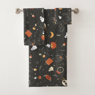 Cute Spooky Whimsical Halloween Pattern Background Bath Towel Set
