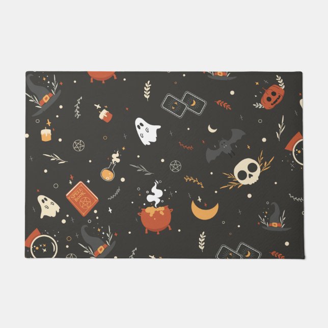 Cute Spooky Whimsical Halloween Pattern Background Doormat (Front)