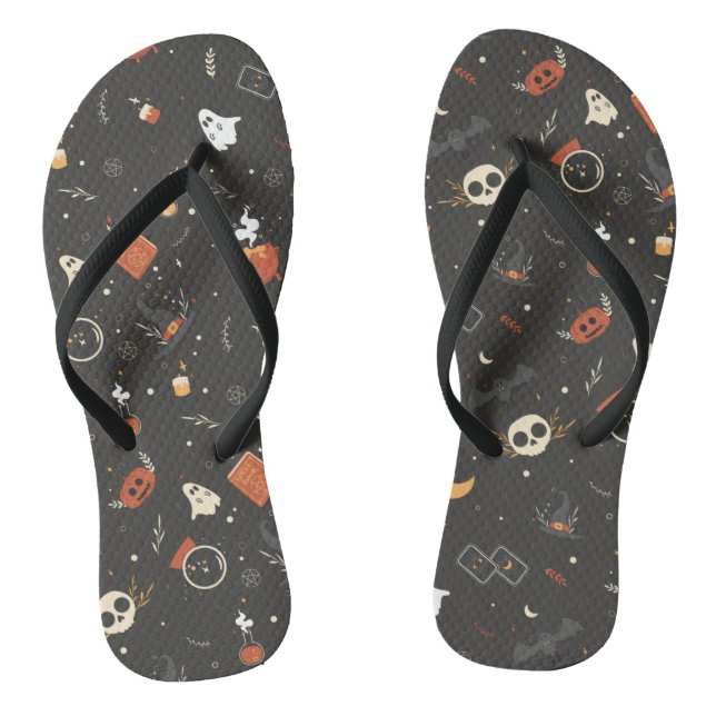 Cute Spooky Whimsical Halloween Pattern Background Jandals (Footbed)