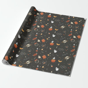 Cute Spooky Whimsical Halloween Pattern Background Wrapping Paper