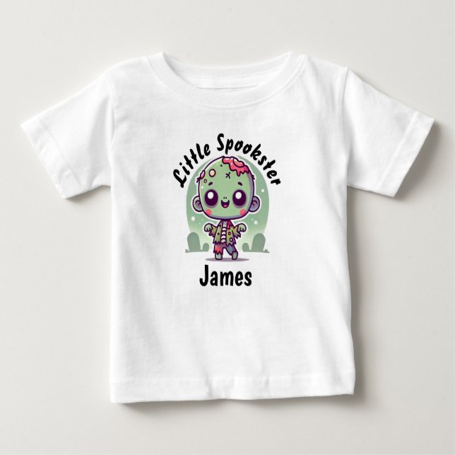 Cute, Spooky Zombie, Custom Name, Halloween Baby T-Shirt (Front)