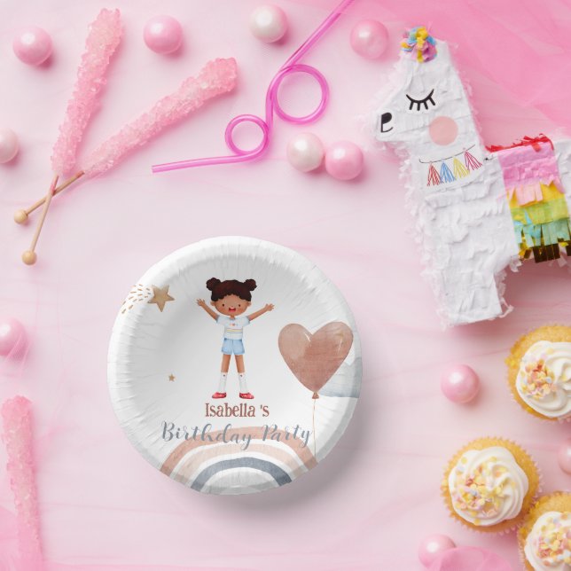 Cute Sport afro Balloon Birthday girls party Paper Plate (Party)