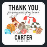 Cute Sports Balls Kids Birthday Thank You Favour Square Sticker<br><div class="desc">Modern Boys Sports Balls All Star Kids Birthday</div>