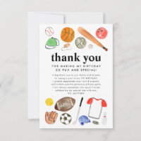 Cute Sports Balls Kids Boy Birthday Thank You