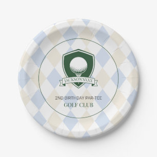 Cute Sports Boys Blue Golf 2nd Birthday Par-tee Paper Plate