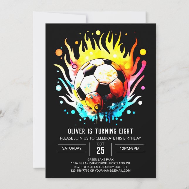 Cute Sports Editable Soccer Birthday Invitation (Front)