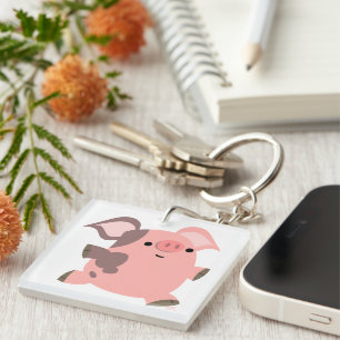 Cute Sporty Cartoon Pig Acrylic Keychain