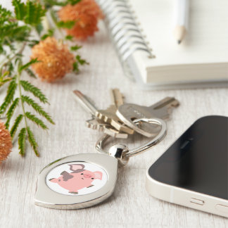 Cute Sporty Cartoon Pig Metal Keychain