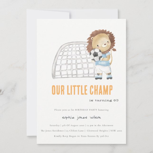 Cute Sporty Football Player Lion Kids Birthday  Invitation (Front)
