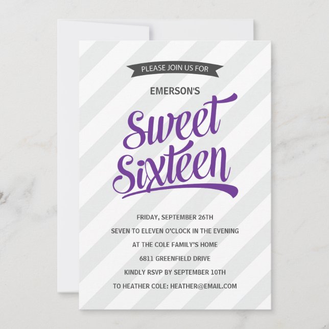 Cute Sporty Sweet Sixteen Birthday Party Invitation (Front)