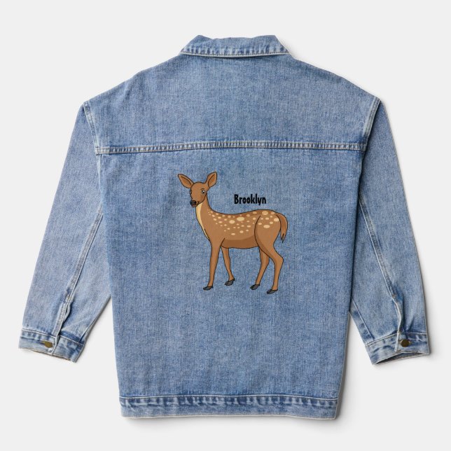 Cute spotted deer cartoon illustration denim jacket (Back)
