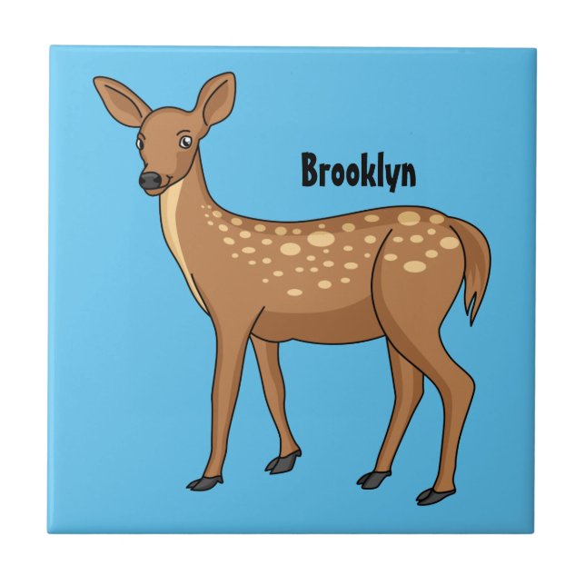 Cute spotted deer cartoon illustration tile (Front)