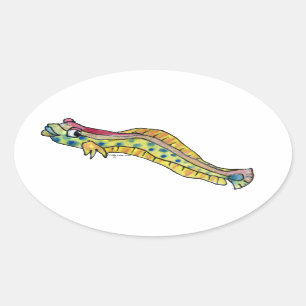 Cute Spotted Eel Fish Worm Blenny Oval Sticker
