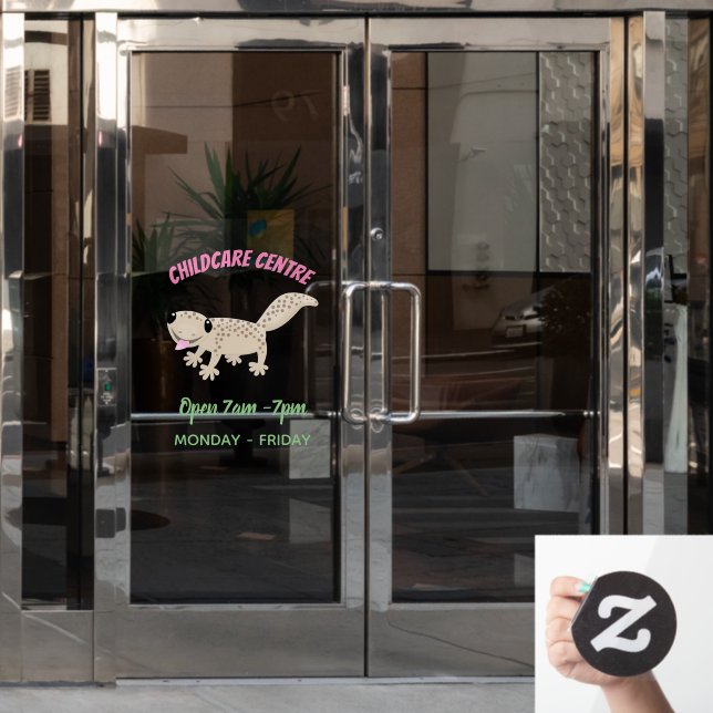 Cute spotted tan gecko cartoon illustration (Office Door)