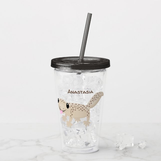 Cute spotted tan gecko cartoon illustration acrylic tumbler (Back Ice)