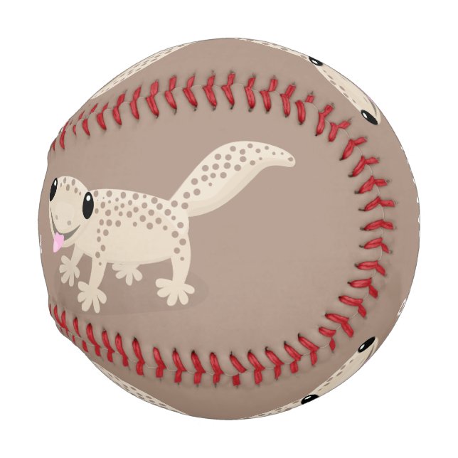 Cute spotted tan gecko cartoon illustration baseball (Front Right)