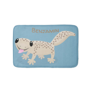 Cute spotted tan gecko cartoon illustration bath mat