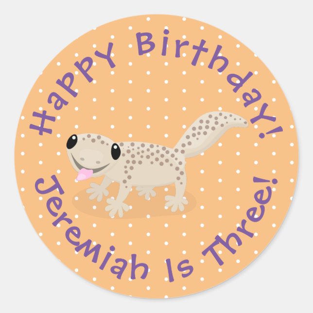 Cute spotted tan gecko cartoon illustration classic round sticker (Front)