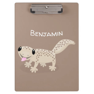 Cute spotted tan gecko cartoon illustration clipboard