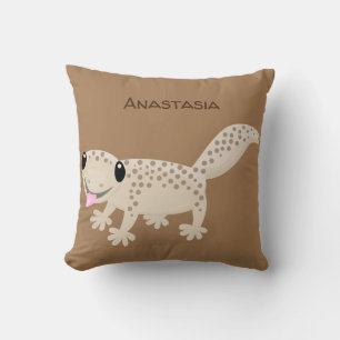 Cute spotted tan gecko cartoon illustration cushion