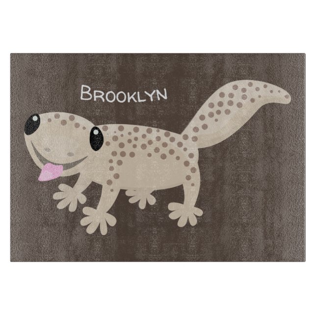 Cute spotted tan gecko cartoon illustration cutting board (Front)