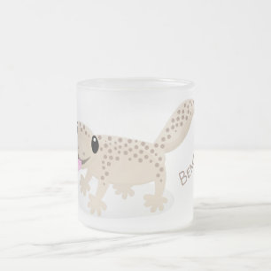 Cute spotted tan gecko cartoon illustration frosted glass coffee mug