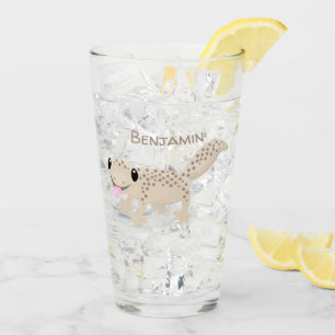 Cute spotted tan gecko cartoon illustration glass