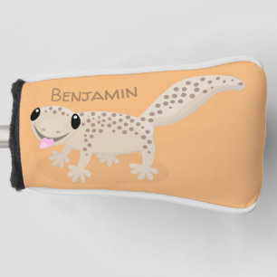 Cute spotted tan gecko cartoon illustration golf head cover