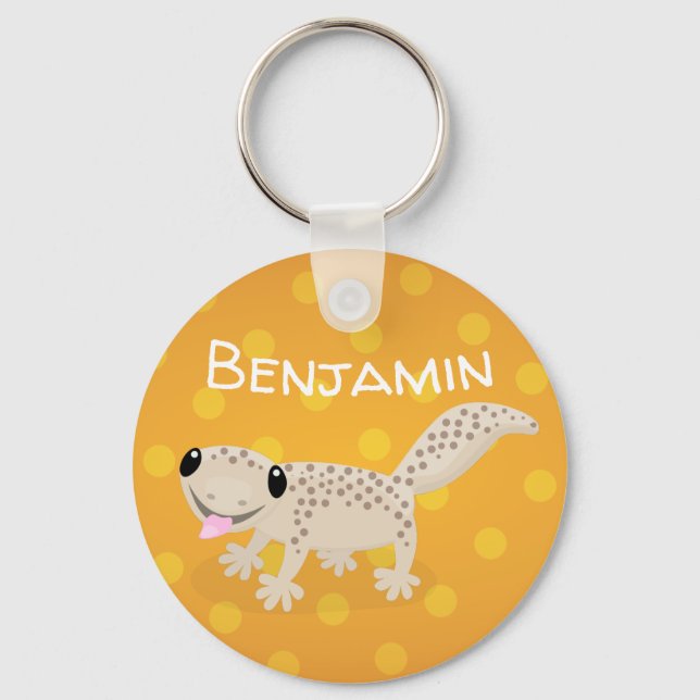 Cute spotted tan gecko cartoon illustration key ring (Front)